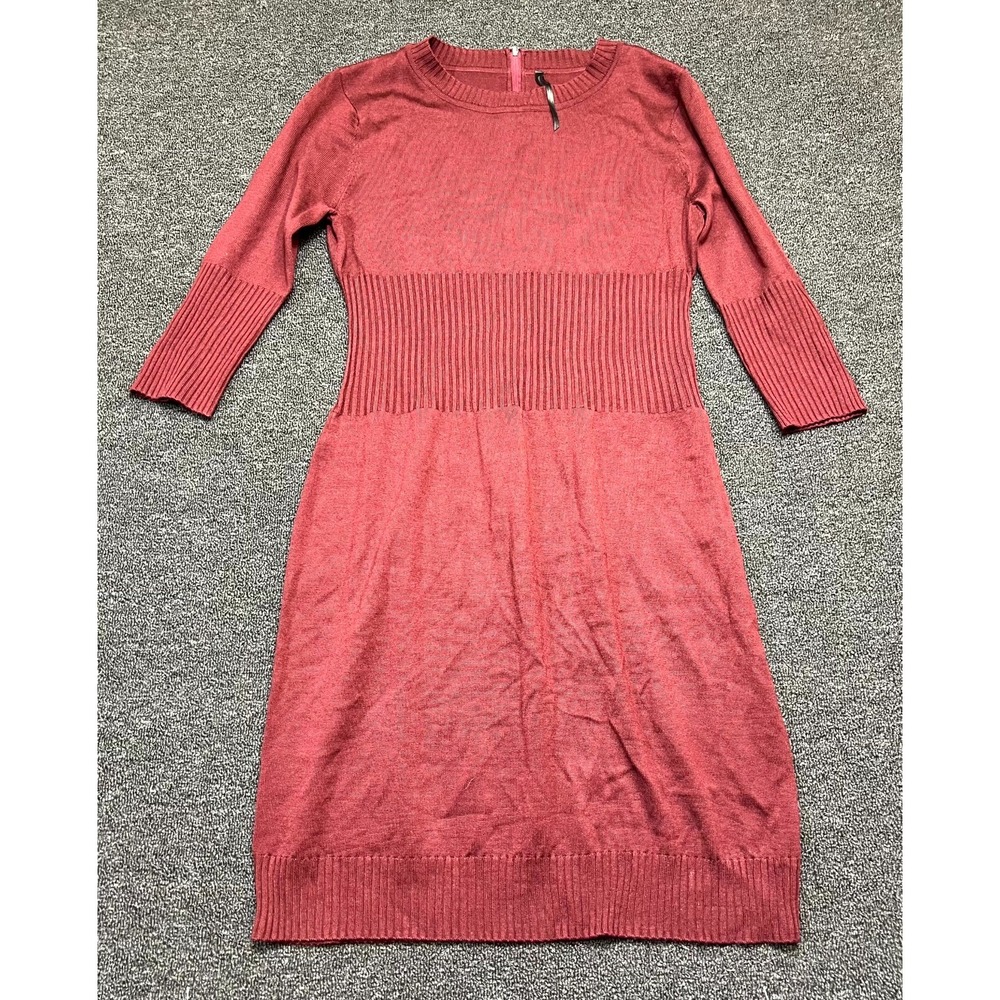 Andrew Marc Sweater Dress Women's XL Coral Red Ribbed Waist Detailed Round Neck